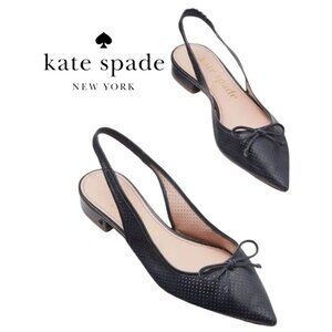 Kate Spade New York | Veronica Navy Leather Slingback Bow Detail Flats | Size 7